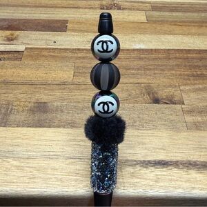 Fancy Black and White Beaded Pen